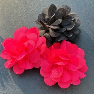Pink and Black Fabric Flower Hair Clips